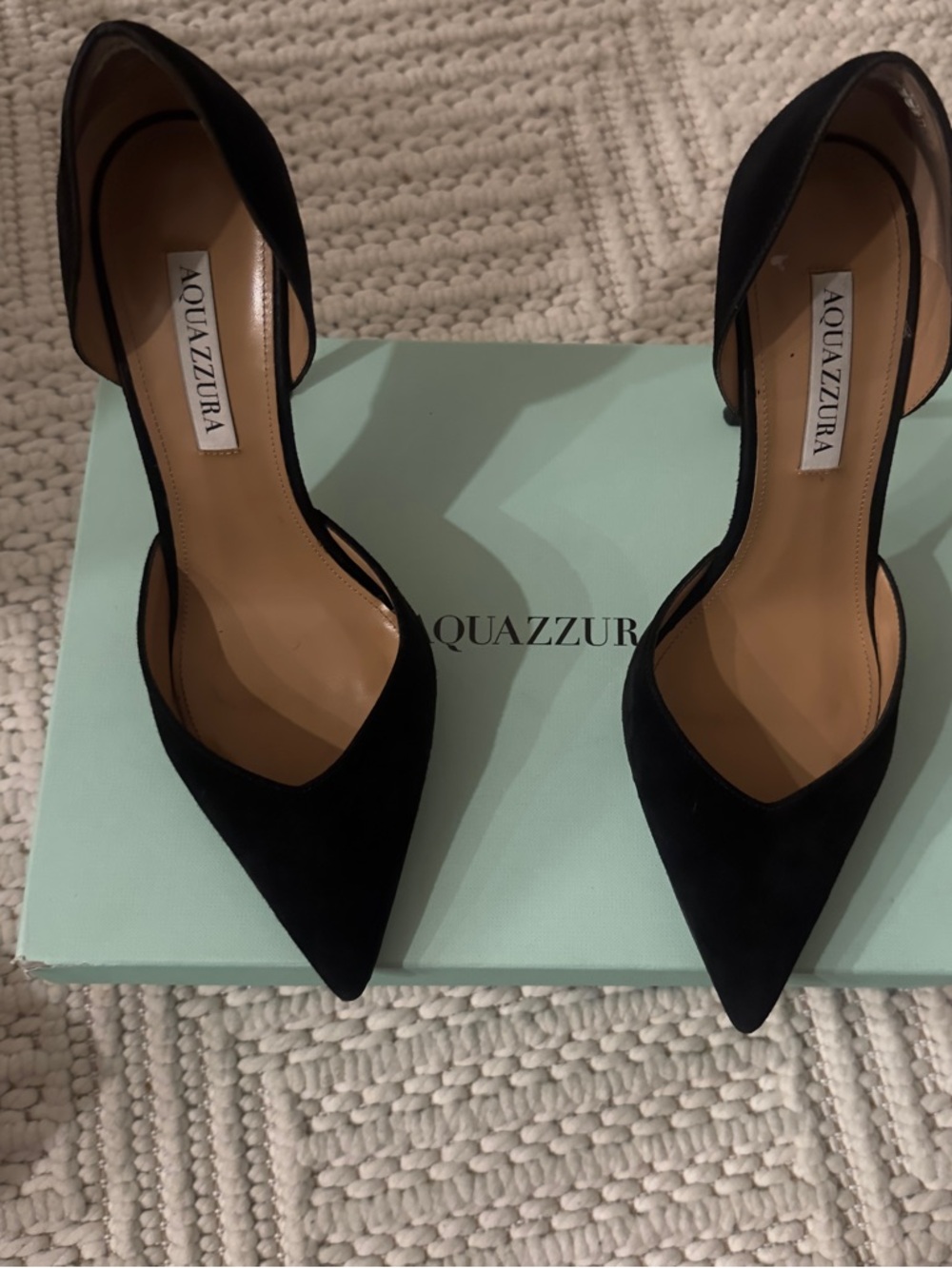 Aquazzura Black Suede Pointed D'Orsay Pumps